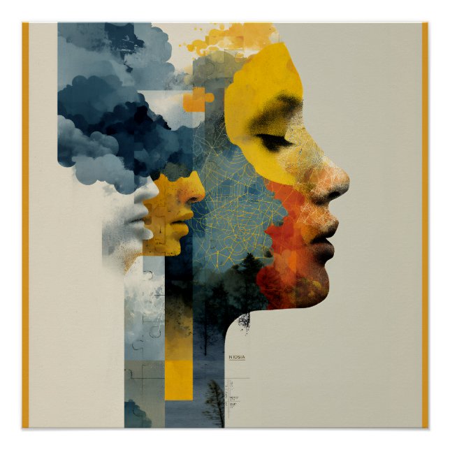 Layered Profile Mosaic Mindscape Glow Poster (Front)