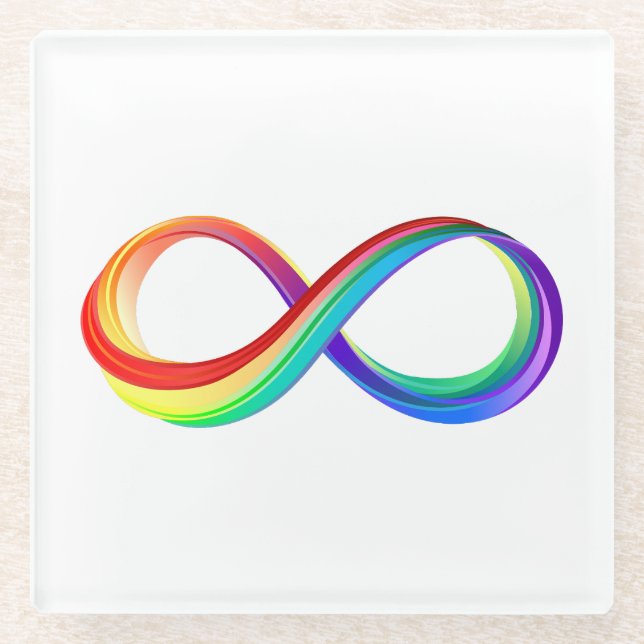 Layered Rainbow Infinity Symbol Glass Coaster (Front)