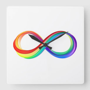 Layered Rainbow Infinity Symbol Square Wall Clock