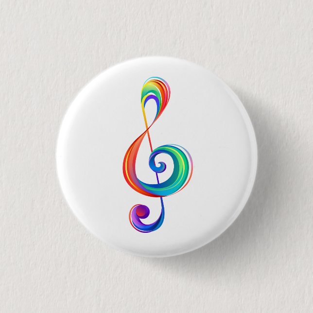 Layered rainbow treble clef 1 inch round button (Front)