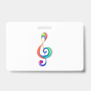 Layered rainbow treble clef badge