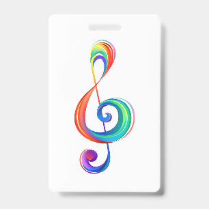 Layered rainbow treble clef badge