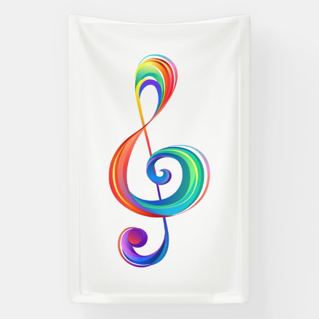 Layered rainbow treble clef banner (Vertical)