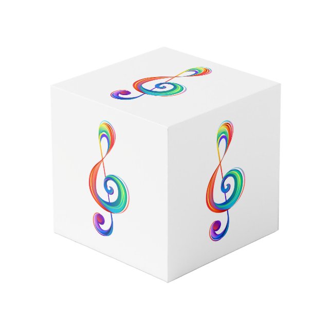 Layered rainbow treble clef cube (Front Angled)