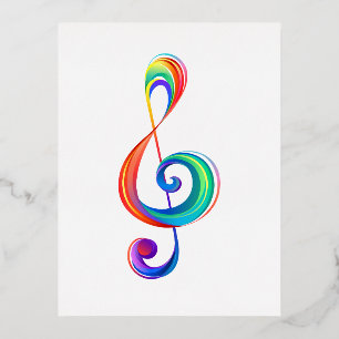 Layered rainbow treble clef foil holiday postcard