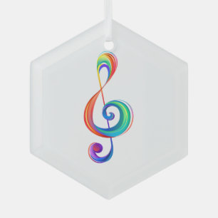 Layered rainbow treble clef glass ornament
