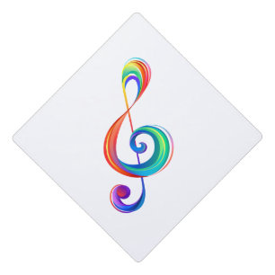 Layered rainbow treble clef graduation cap topper