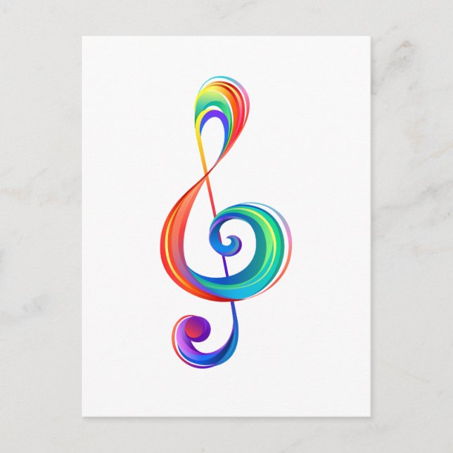 Layered rainbow treble clef holiday postcard (Front)