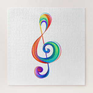 Layered rainbow treble clef jigsaw puzzle