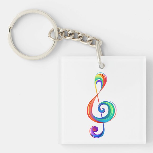 Layered rainbow treble clef keychain (Front)