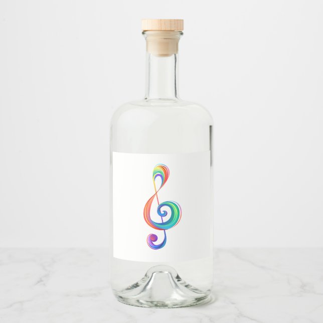 Layered rainbow treble clef liquor bottle label (Front)