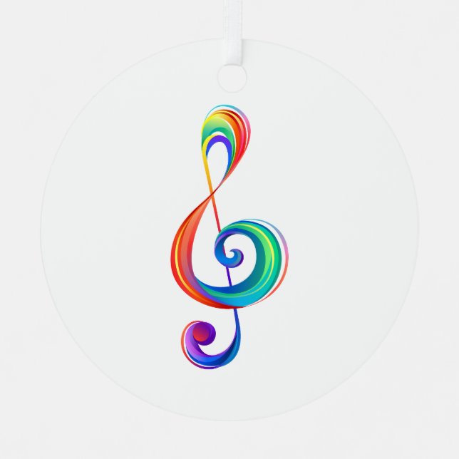 Layered rainbow treble clef metal ornament (Front)