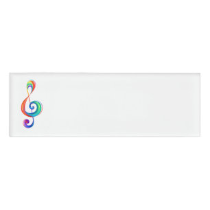 Layered rainbow treble clef name tag
