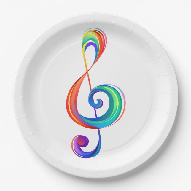 Layered rainbow treble clef paper plate (Front)