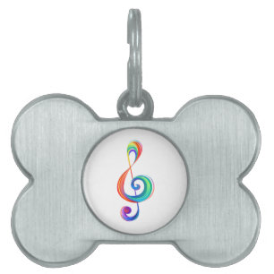 Layered rainbow treble clef pet ID tag