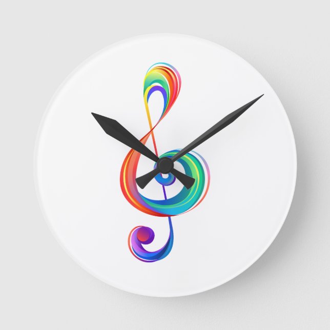 Layered rainbow treble clef round clock (Front)