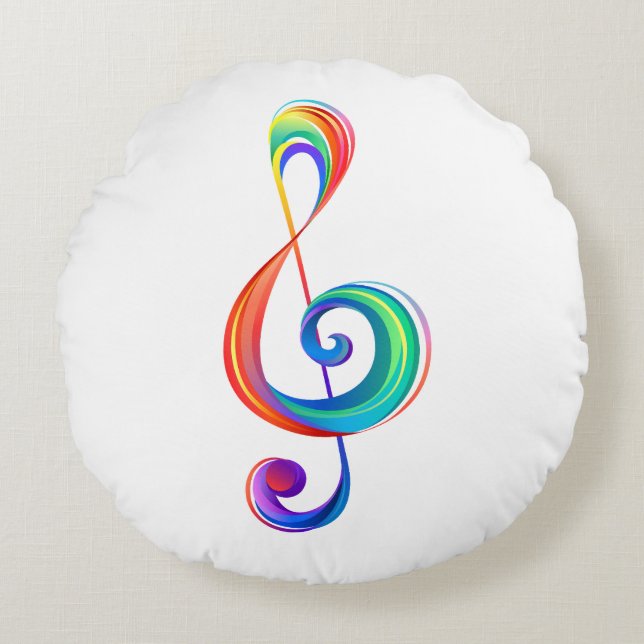 Layered rainbow treble clef round pillow (Front)