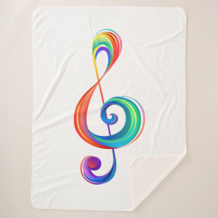 Layered rainbow treble clef sherpa blanket