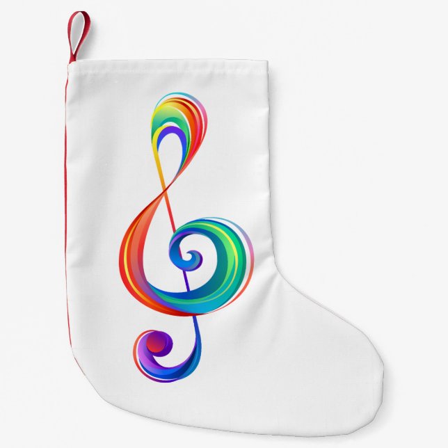 Layered rainbow treble clef small christmas stocking (Front)