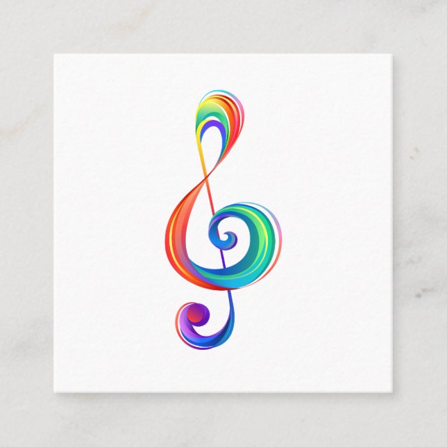 Layered rainbow treble clef square business card (Front)