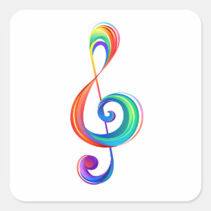 Layered rainbow treble clef square sticker