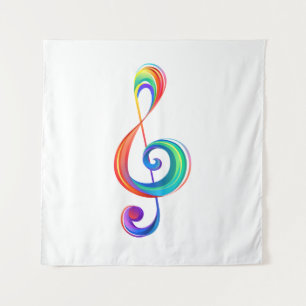 Layered rainbow treble clef tapestry