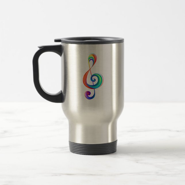 Layered rainbow treble clef travel mug (Left)