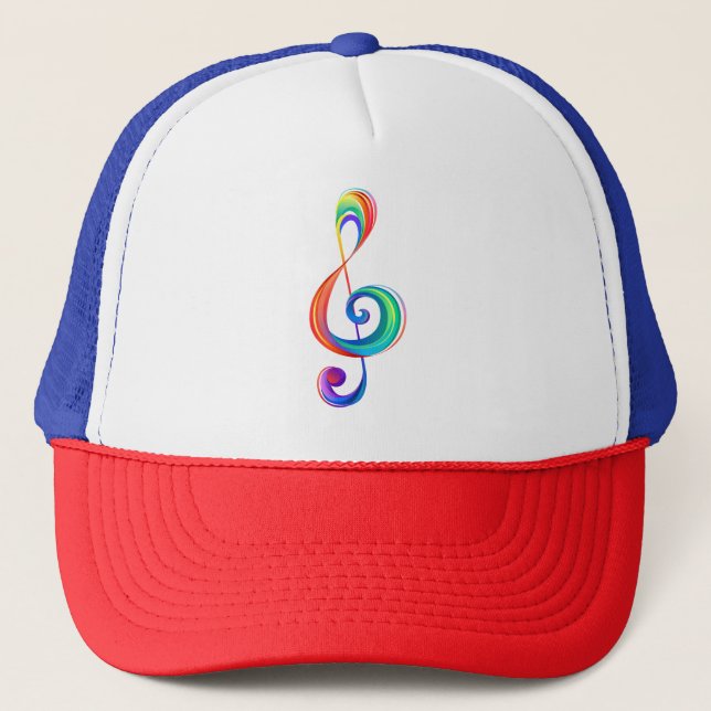 Layered rainbow treble clef trucker hat (Front)