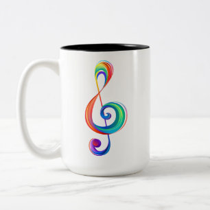 Layered rainbow treble clef Two-Tone coffee mug