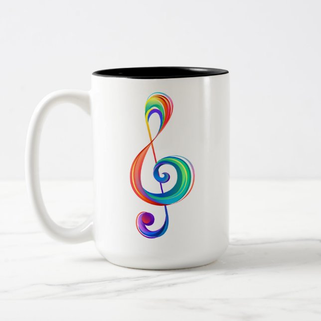 Layered rainbow treble clef Two-Tone coffee mug (Left)