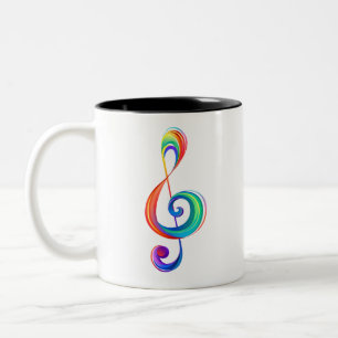 Layered rainbow treble clef Two-Tone coffee mug