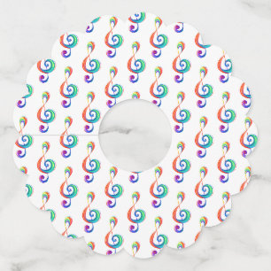 Layered rainbow treble clef wine glass tag
