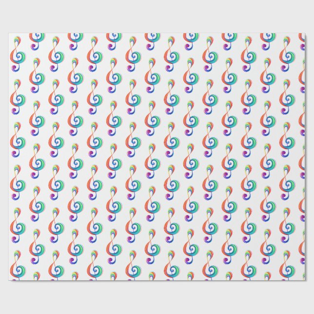 Layered rainbow treble clef wrapping paper (Flat)