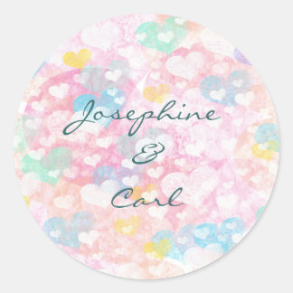 Layered Watercolor Hearts Pattern Classic Round Sticker