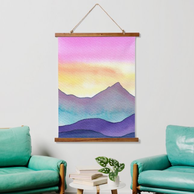 Layered Watercolor Mountains Hanging Tapestry (Living Room)