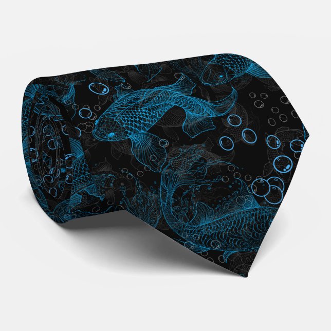 Layering Fishes Pattern 01.blue.b Tie (Rolled)