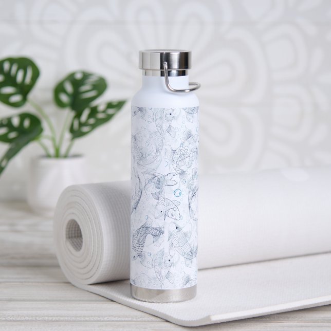 Layering Fishes Pattern 02.Dark blue.b No BG Water Bottle (Yoga)