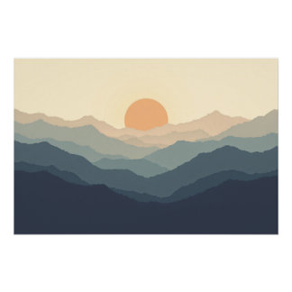 Layers of Calm – Minimalist Mountain Sunset Poster