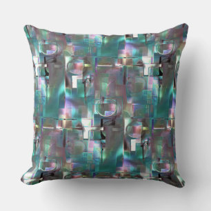 Layers of gradient green shapes and coloured neon throw pillow