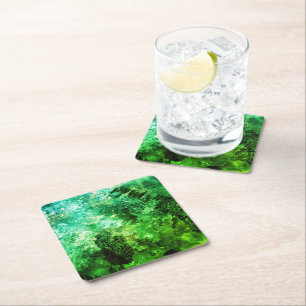 Layers of Green Crystals Square Paper Coaster