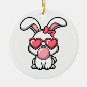 layful Kawaii Rabbit with Bubblegum Bubble Ceramic Ornament