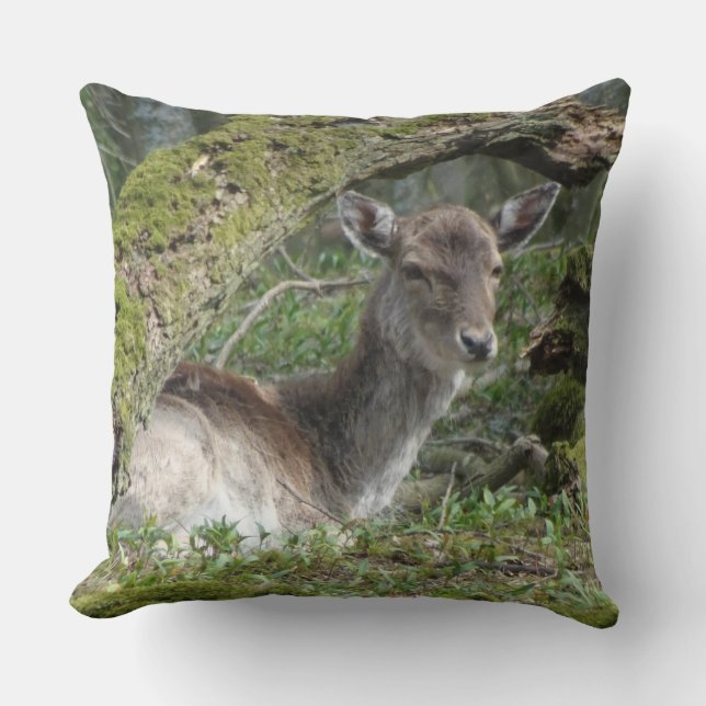 Laying Fallow Deer Throw Pillow (Front)