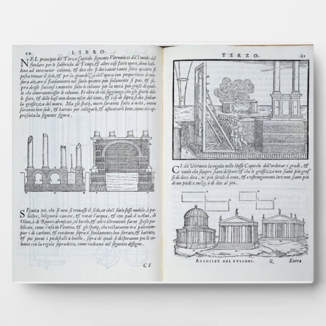 Laying foundations, from 'Della Architettura', pub Plaque (Front)