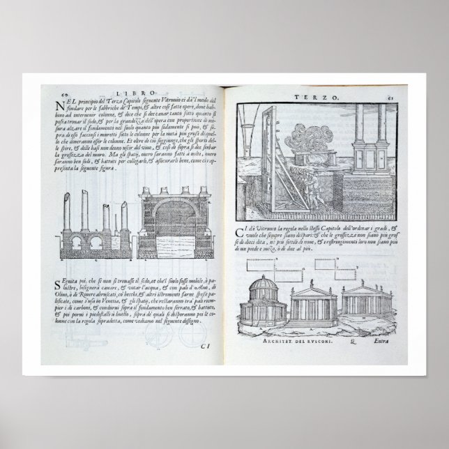 Laying foundations, from 'Della Architettura', pub Poster (Front)