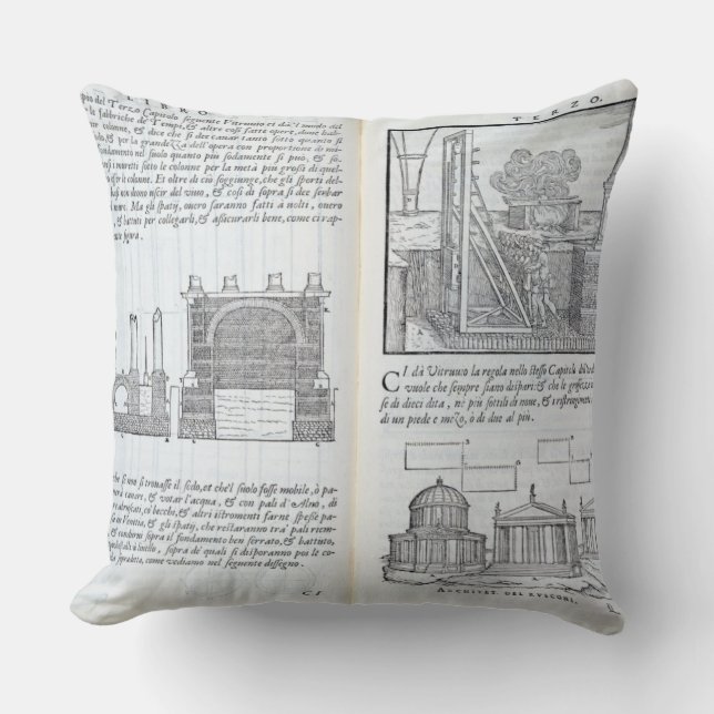 Laying foundations, from 'Della Architettura', pub Throw Pillow (Front)