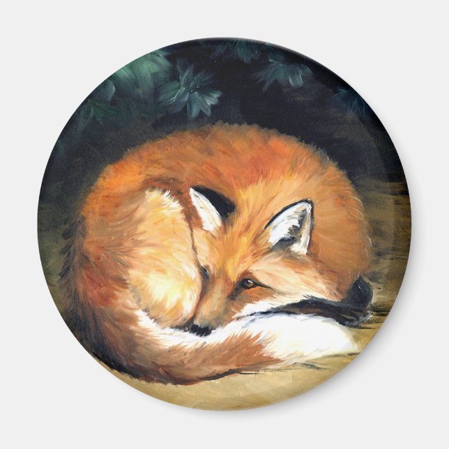 "Laying Fox" Wildlife Art Reproduction Magnet (Front)
