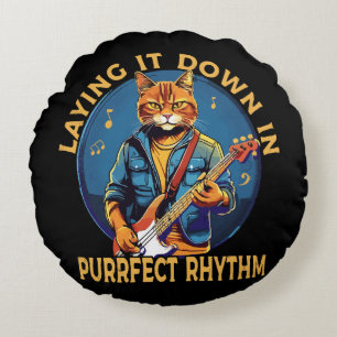 Laying it Down in Purr-fect Rhythm Round Pillow