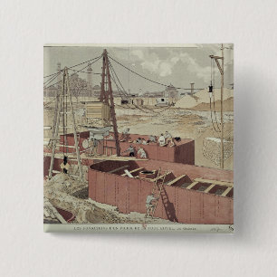 Laying the Foundations for the Eiffel Tower 2 Inch Square Button