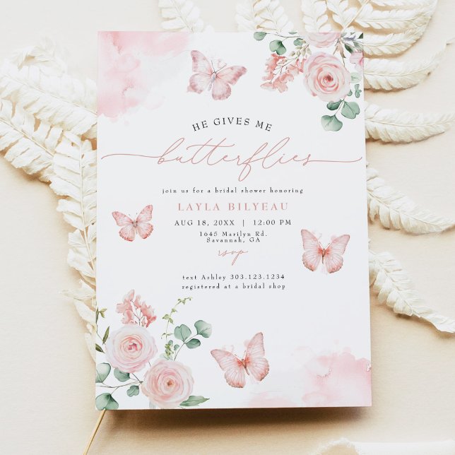 LAYLA Blush He Gives Me Butterflies Bridal Shower Invitation (Creator Uploaded)