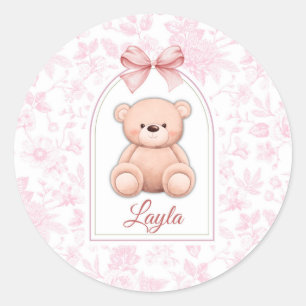 Layla Custom Pink Teddy Bear Nursery Design Classic Round Sticker